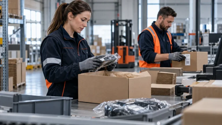 Arbeitsplatz für Umpacken, Etikettierung und Konfektionierung