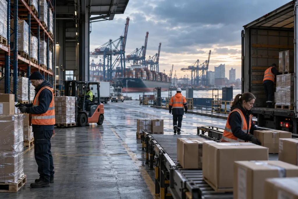 Darstellung verschiedener Logistikbereiche für Industrie, Handel und E-Commerce